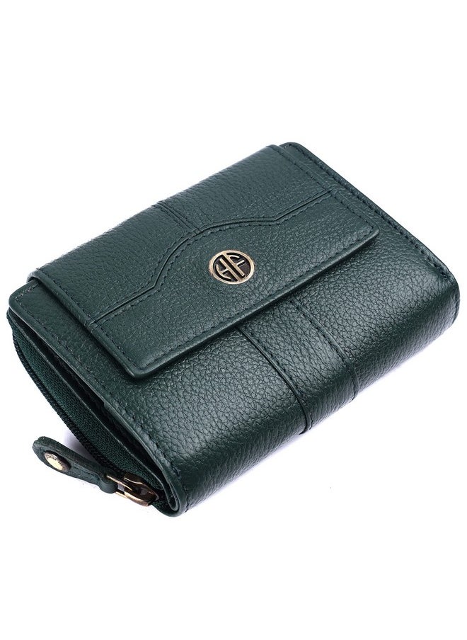 HAMMONDS FLYCATCHER wallet for women - Genuine Leather Ladies Wallet - Green - 14 Card Slots - RFID Protection - 3 ID Card Slots - Women's Wallet - Button Closure -Hand Wallet - Daily Use, Money Purse
