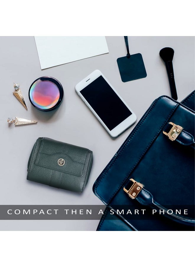 HAMMONDS FLYCATCHER wallet for women - Genuine Leather Ladies Wallet - Green - 14 Card Slots - RFID Protection - 3 ID Card Slots - Women's Wallet - Button Closure -Hand Wallet - Daily Use, Money Purse