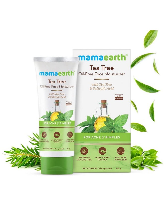 MAMAEARTH Tea Tree Oil-Free Face Moisturizer with Salicylic Acid | Helps Reduce Acne & Pimples | Controls Sebum & Oil | Gives Long Lasting Hydration without Clogging Pores | 2.71 Fl Oz/80ml