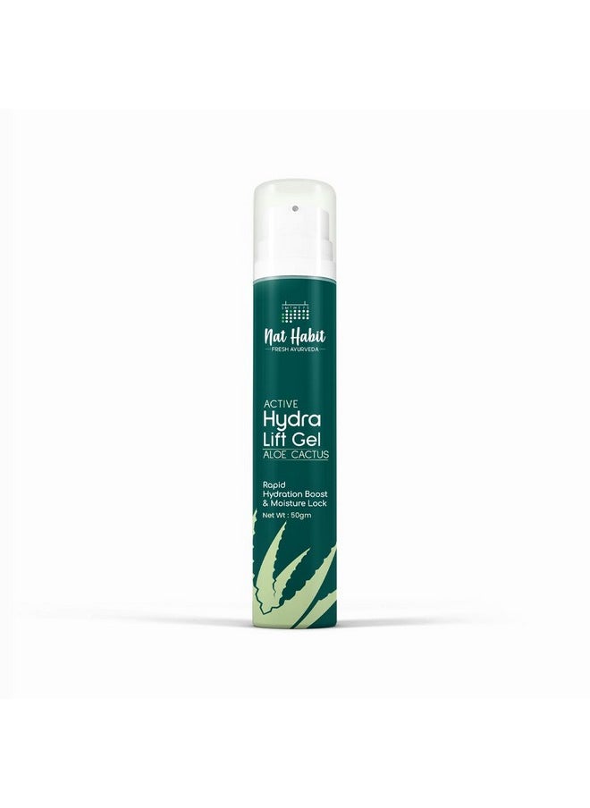 Nat Habit Active Face Gel, Aloe Cactus Hydra Lift For Rapid Hydration Boost & Moisture Lock With Cooling, Soothing, SunBurn Healing & UV Protection, 50gm