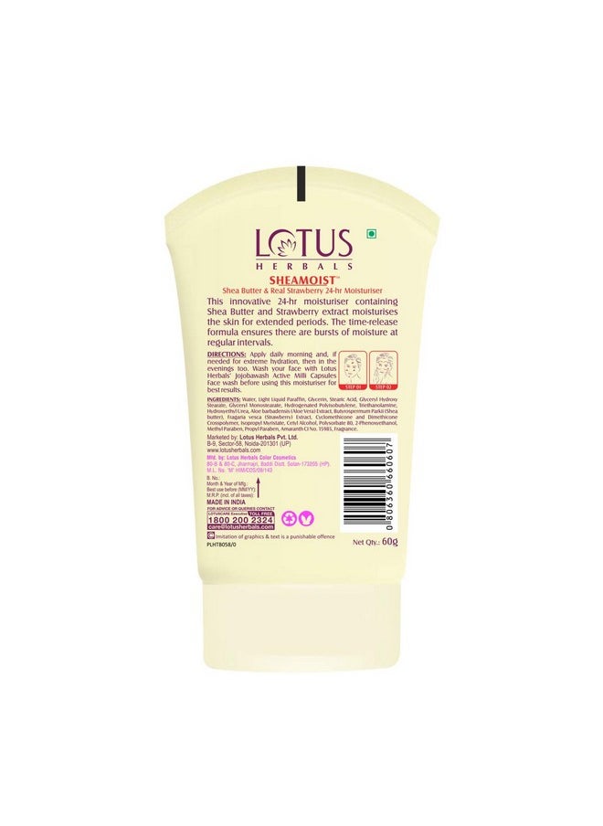 Lotus Herbals Shea Butter and Real Strawberry 24 Hour Moisturiser Cream (60g) x Pack of 3