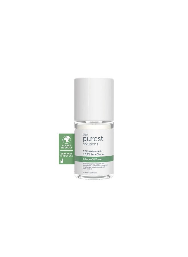 The Purest Solutions T-Zone Oil Eraser (0.7% Azelaic Acid & 0.5% Beta Glucan) - Oily and Acne-Prone Skin Care - Anti-Blemish - Sebum Balancing & Oil Absorbing for T-Zone - Vegan (0.34 fl. oz)