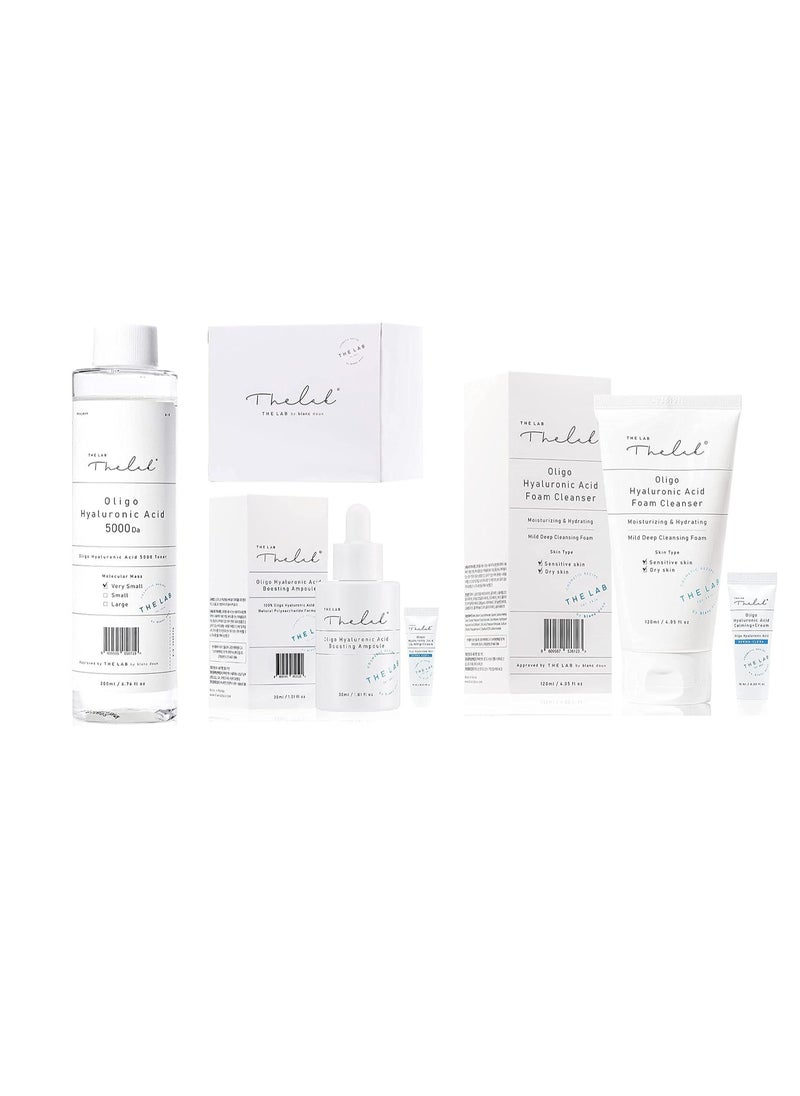 Blanc Doux Oligo Hyaluronic Acid Facial Foam Deep Hydrating Cleanser 4.05 fl. oz. for Dry, Sensitive Skin VEGAN Certified K-Beauty Korean Skin Care + Hyaluronic Acid Toner + Hyaluronic Acid Serum