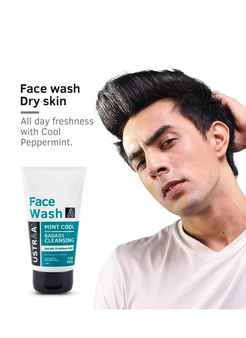 Ustraa Face Wash For Dry Skin, Mint Cool, 100g