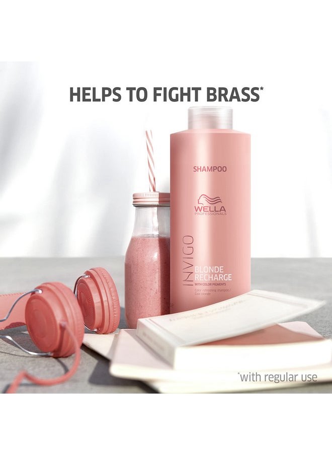 Wella Professionals Invigo Blonde Recharge Cool Color Refreshing Shampoo| Refresh and Maintain Blonde Color| Rid Brassiness|33.8 Fl Oz