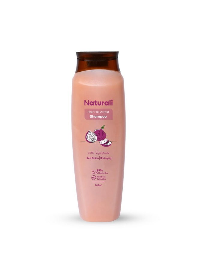 Naturali Hairfall Arrest Shampoo with Red Onion & Bhringraj | Controls Hairfall | Paraben and Sulphate Free Shampoo | Hairfall Shampoo for Men & Women | 200 ml