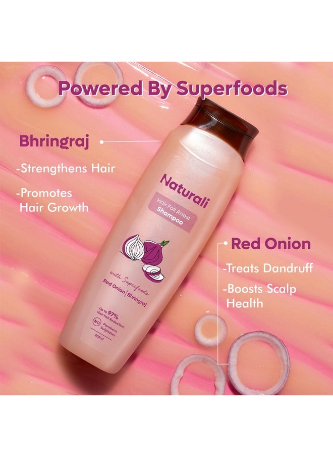 Naturali Hairfall Arrest Shampoo with Red Onion & Bhringraj | Controls Hairfall | Paraben and Sulphate Free Shampoo | Hairfall Shampoo for Men & Women | 200 ml