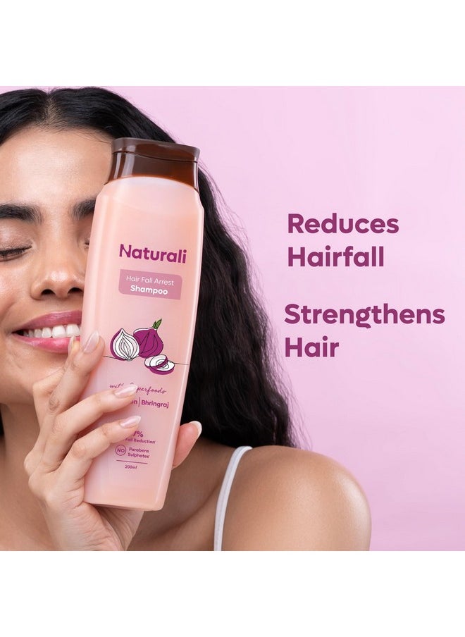 Naturali Hairfall Arrest Shampoo with Red Onion & Bhringraj | Controls Hairfall | Paraben and Sulphate Free Shampoo | Hairfall Shampoo for Men & Women | 200 ml