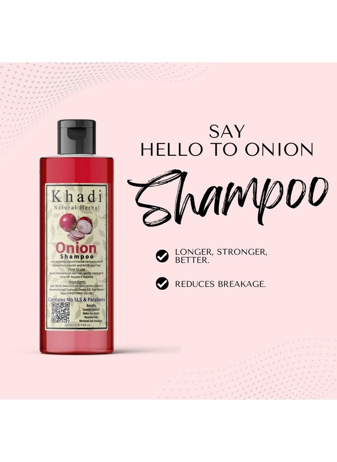 Khadi Natural Herbal Onion Shampoo For Hair Regrowth | Suitable For Curly, Dry And Frizzy Hair - Controls Hair Fall Anti-Dandruff| Parben And SLS Free Onion Shampoo Combo Pack Of 200Ml Each