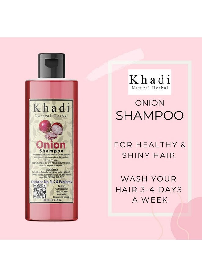 Khadi Natural Herbal Onion Shampoo For Hair Regrowth | Suitable For Curly, Dry And Frizzy Hair - Controls Hair Fall Anti-Dandruff| Parben And SLS Free Onion Shampoo Combo Pack Of 200Ml Each