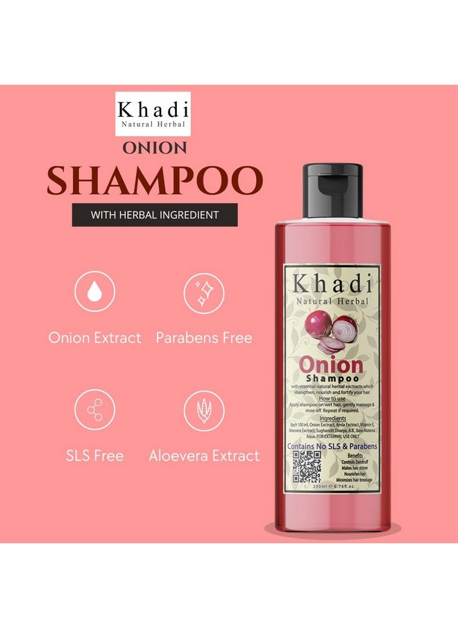 Khadi Natural Herbal Onion Shampoo For Hair Regrowth | Suitable For Curly, Dry And Frizzy Hair - Controls Hair Fall Anti-Dandruff| Parben And SLS Free Onion Shampoo Combo Pack Of 200Ml Each