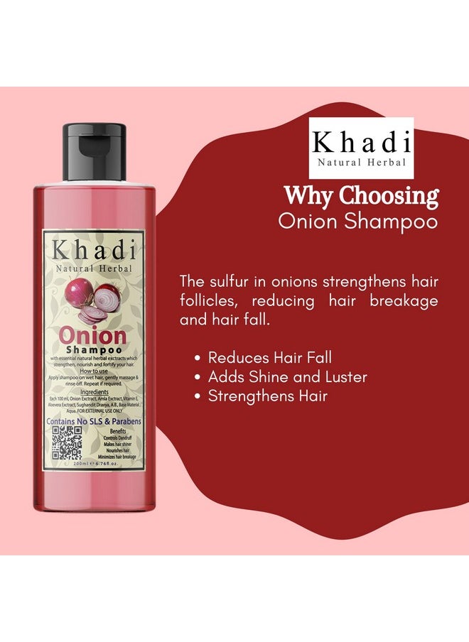 Khadi Natural Herbal Onion Shampoo For Hair Regrowth | Suitable For Curly, Dry And Frizzy Hair - Controls Hair Fall Anti-Dandruff| Parben And SLS Free Onion Shampoo Combo Pack Of 200Ml Each