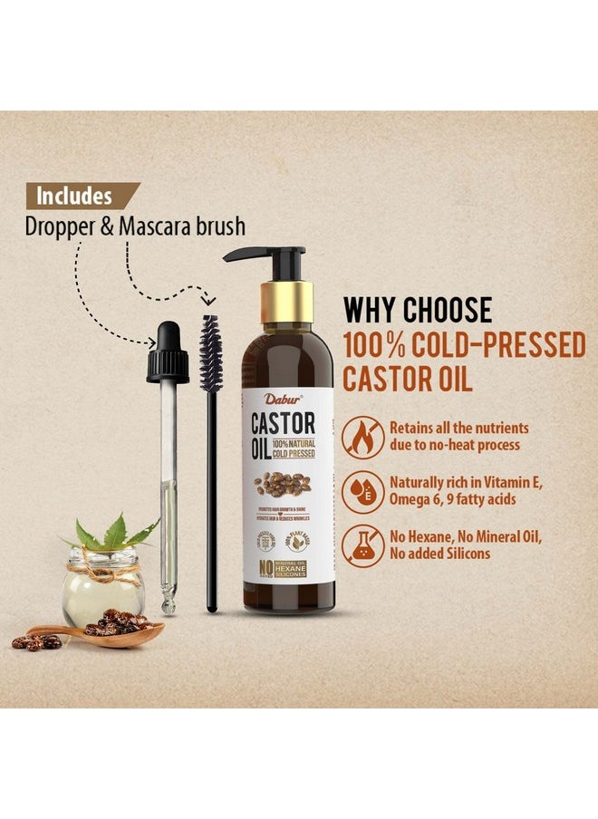 Dabur Castor Oil - 400ml (Pack of 2) | 100% Natural Cold Pressed Oil | Promotes Hair Growth, Hydrates Skin & Reduces Wrinkles | No Mineral Oil & Silicones