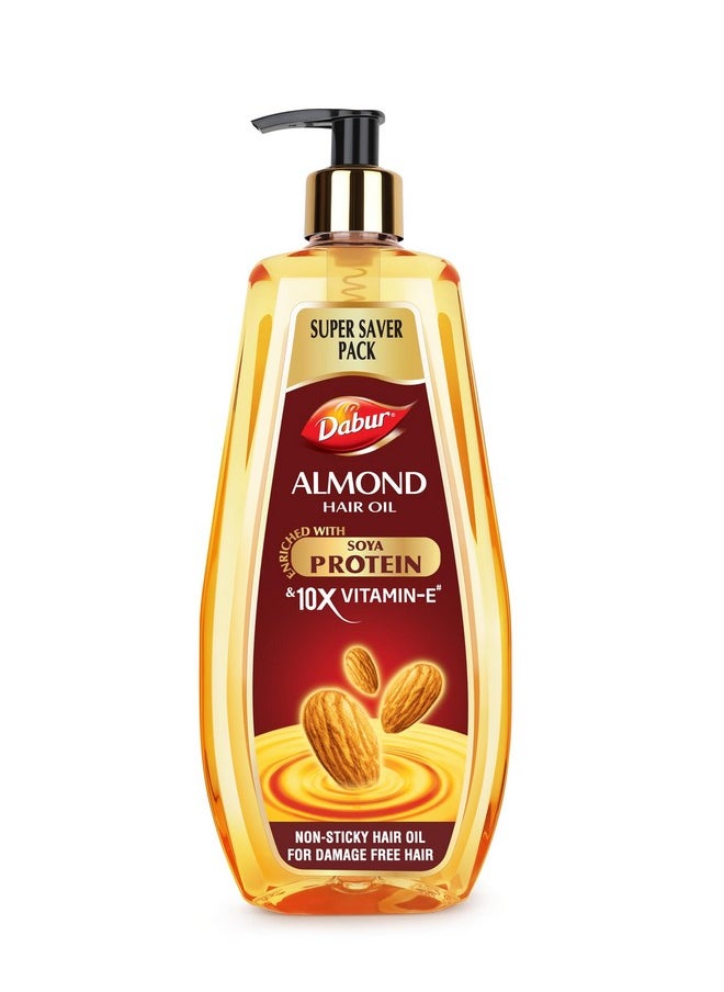 Dabur Almond Hair Oil - 650 ml | Provides Damage Protection | Non Sticky Formula | For Hair Fall control & Shiny Hair | Light Hair Oil with Almonds, Keratin Protein, Soya Protein & 10X Vitamin E