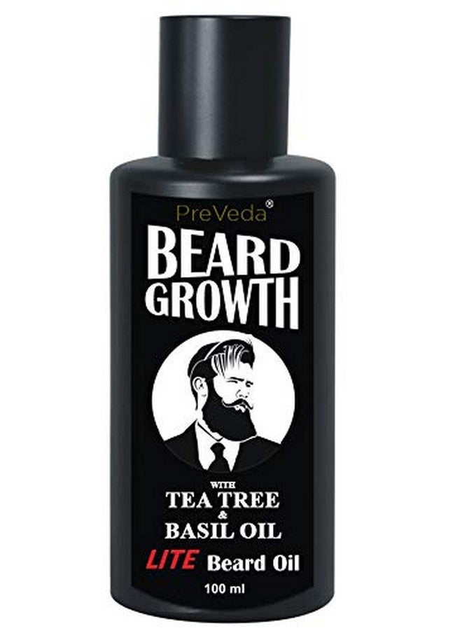 PreVeda® Best Beard Growth LITE Hair Oil with Tea Tree & Basil Oil Herbal, Natural, Premium Oil For Beard & Mustache, Pure Organic Oil | Khadi Product 100 ml