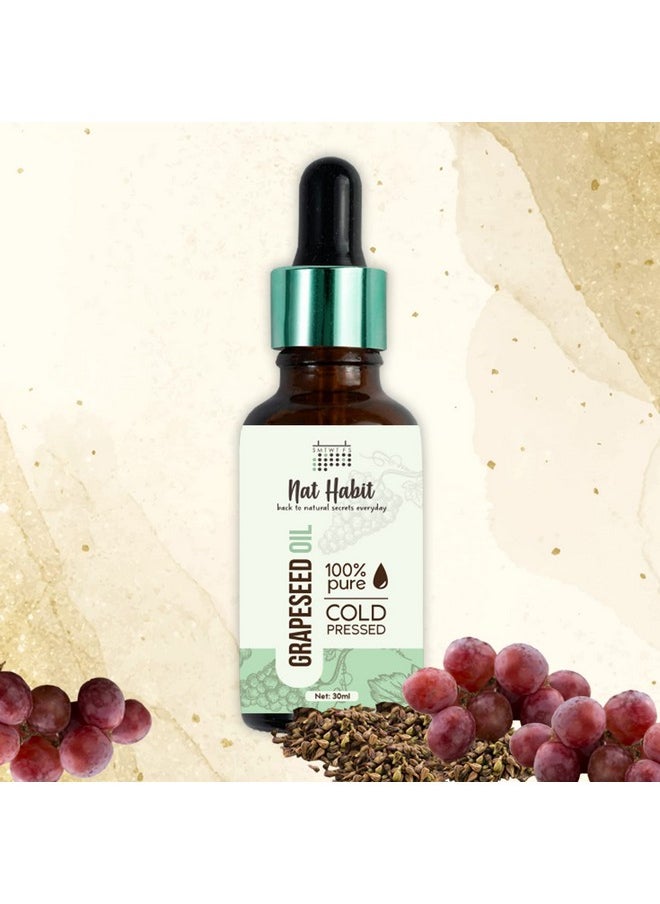 Nat Habit Cold Pressed 100% Pure Oil for Skin & Hair | Fresh from our Ayurvedic Kitchen, Zero Preservatives | Body Massage Oil, Hair Oil (Grapeseed Oil, 30ml)