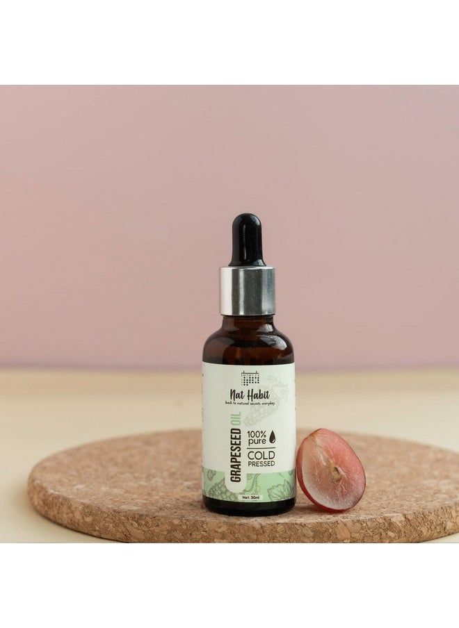 Nat Habit Cold Pressed 100% Pure Oil for Skin & Hair | Fresh from our Ayurvedic Kitchen, Zero Preservatives | Body Massage Oil, Hair Oil (Grapeseed Oil, 30ml)