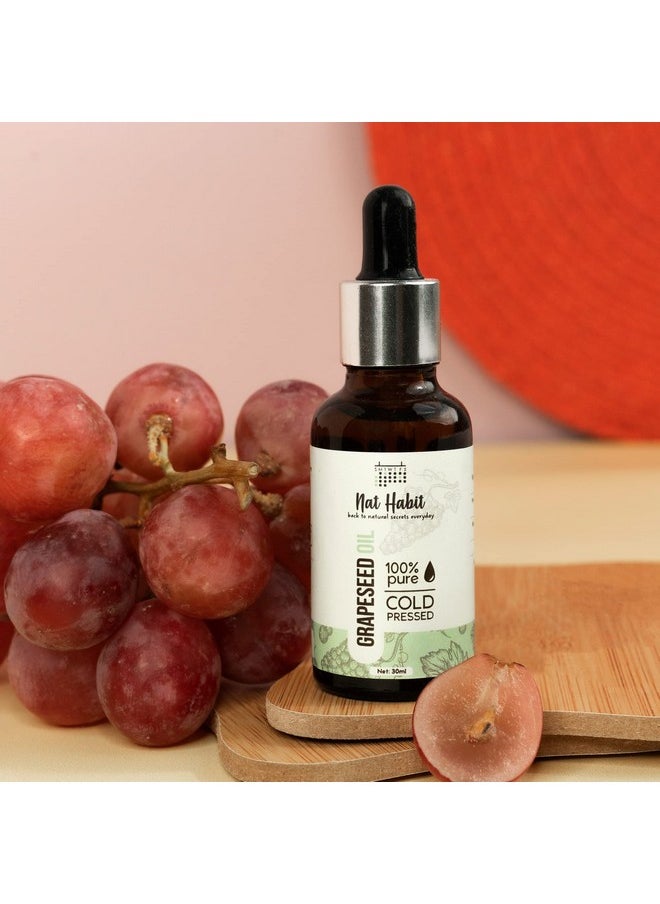 Nat Habit Cold Pressed 100% Pure Oil for Skin & Hair | Fresh from our Ayurvedic Kitchen, Zero Preservatives | Body Massage Oil, Hair Oil (Grapeseed Oil, 30ml)