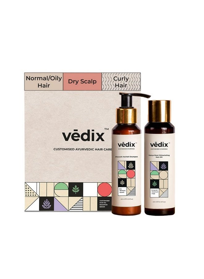 Vedix Ayurvedic Hair Care Combo Pack, Customized Anti Hair Fall Shampoo and Hair Oil for Normal/Oily Hair with Dry Scalp & Curly Hair - 200 ml