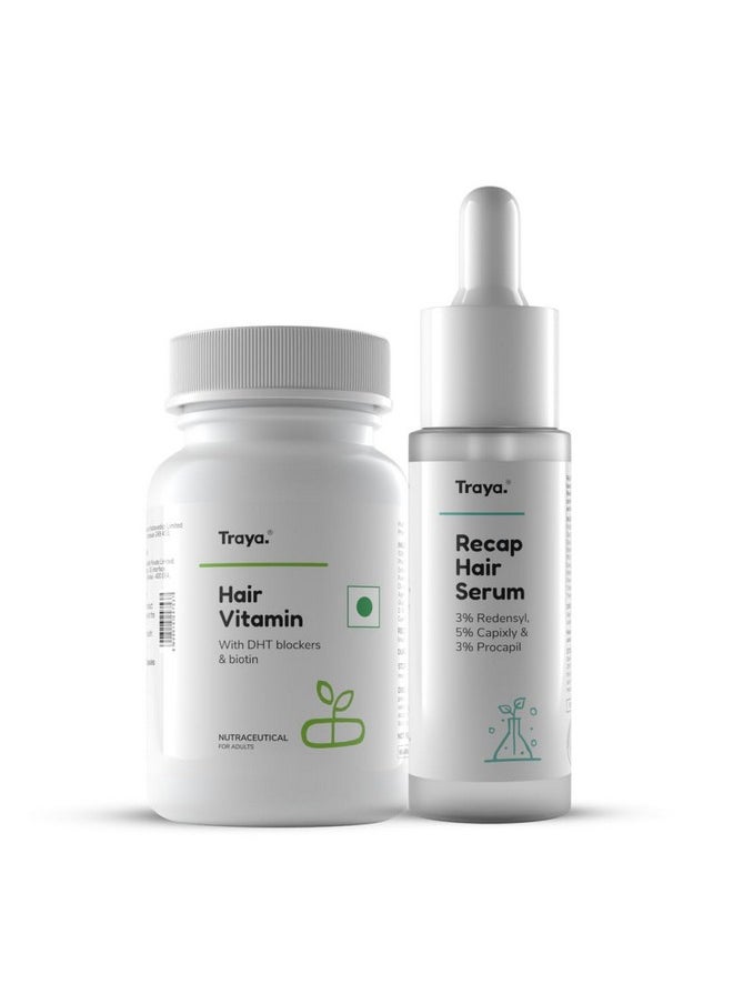 Traya Hairfall Control Combo | Contains Dht Blocker & Hair Growth Actives | Biotin, Bhringraj, Redensyl, Procapil And Capixyl | (Hair Vitamin 30 Capsules + Hair Recap Serum 30Ml)