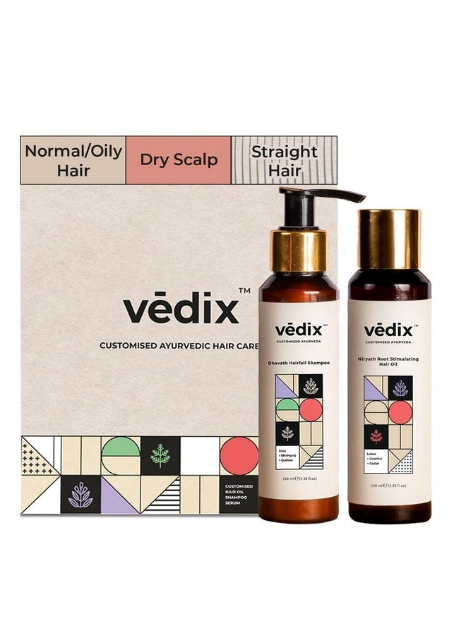 Vedix Ayurvedic Hair Care Combo Pack, Customized Hair Oil for Dandruff and Anti Dandruff Shampoo, for Normal/Oily Hair with Dry Scalp & Straight Hair - 200 ml