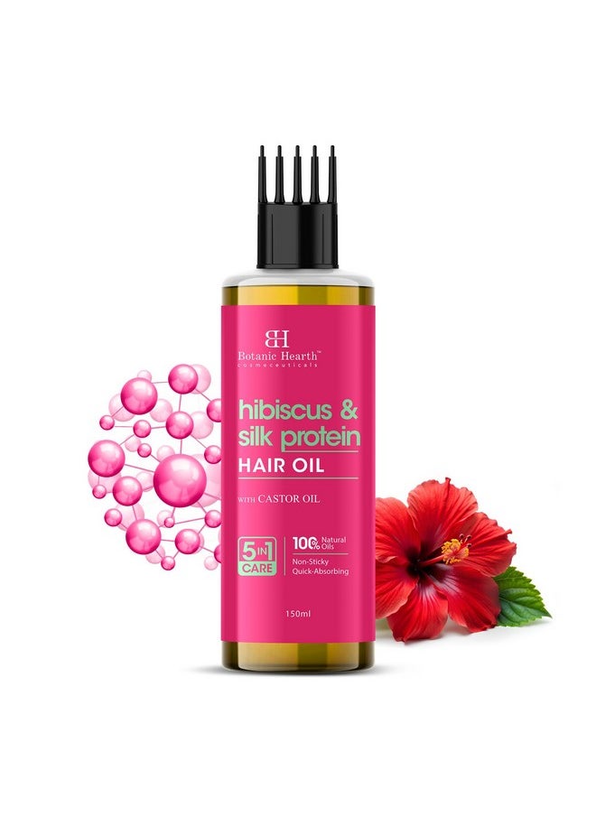 Botanic Hearth Hibiscus Silk Protein Hair Oil - 150ml - Nourishes & Strengthens Hair, Enhances Shine, Reduces Frizz, Promotes Healthy Hair Growth with Hibiscus & Silk Proteins