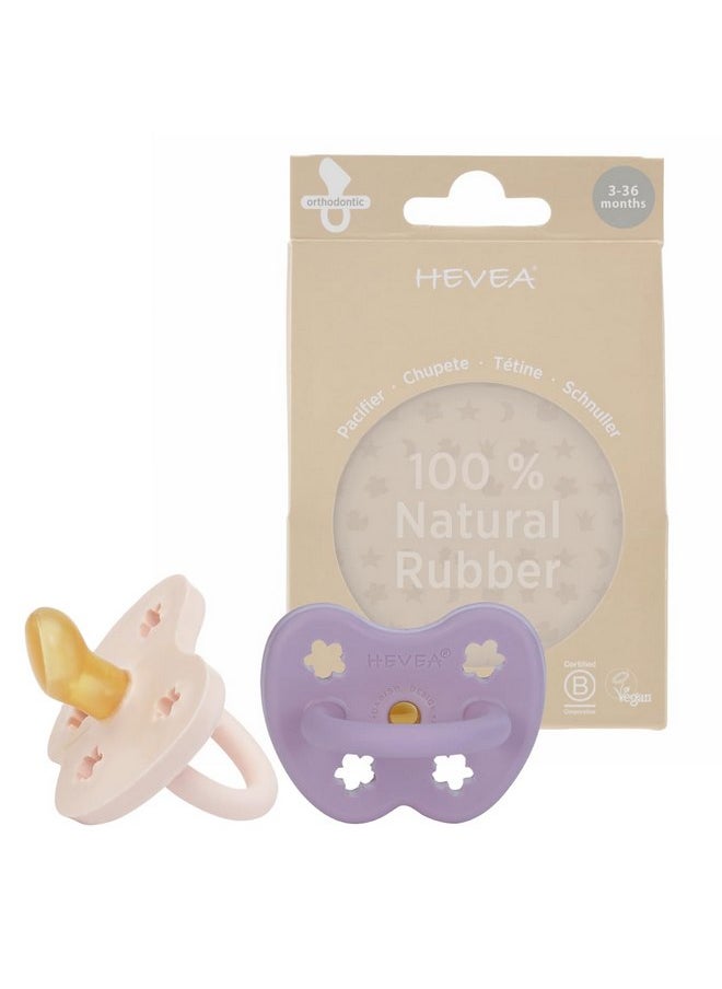 HEVEA Natural Rubber Pacifier Orthodontic 3-36 Months Two-Pack - Powder Pink & Lavender