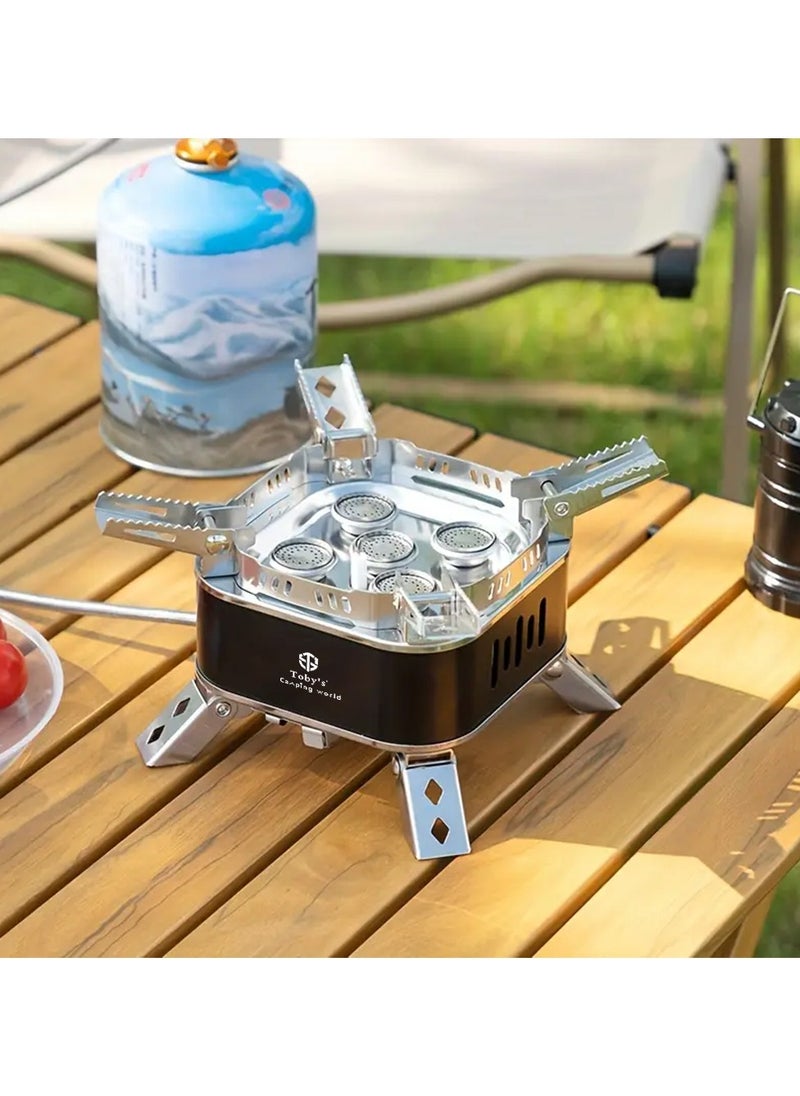 Toby's New Alloy Portable Picnic Camping Stove 15800W Windproof Design Gas Cooking Burner with Piezo Ignition and Carrying Case Foldable Stove for Outdoor