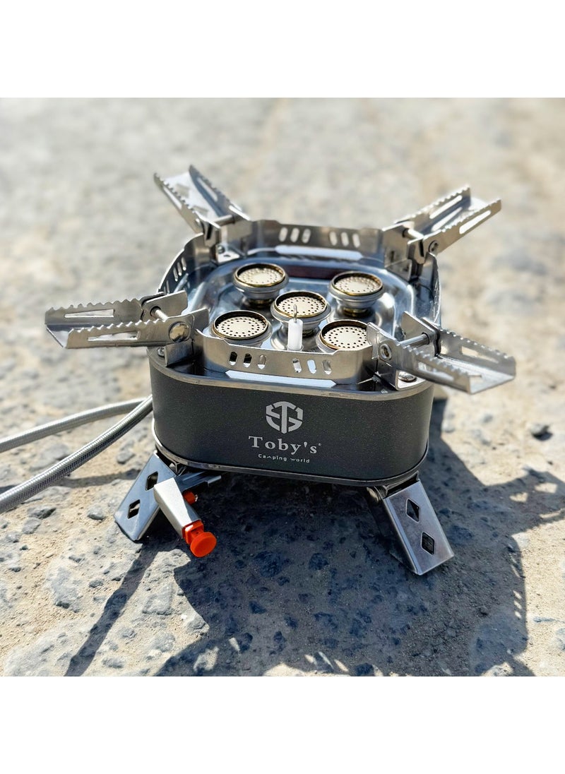 Toby's New Alloy Portable Picnic Camping Stove 15800W Windproof Design Gas Cooking Burner with Piezo Ignition and Carrying Case Foldable Stove for Outdoor