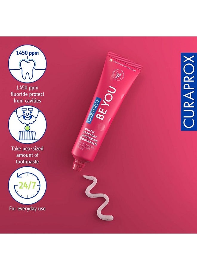 Curaprox BeYou Toothpaste 60ml - Gentle Everyday Whitening Toothpaste - SLS Free, Microplastic Free, Triclosan Free, Fluoride Toothpaste (Red) x Pack of 3