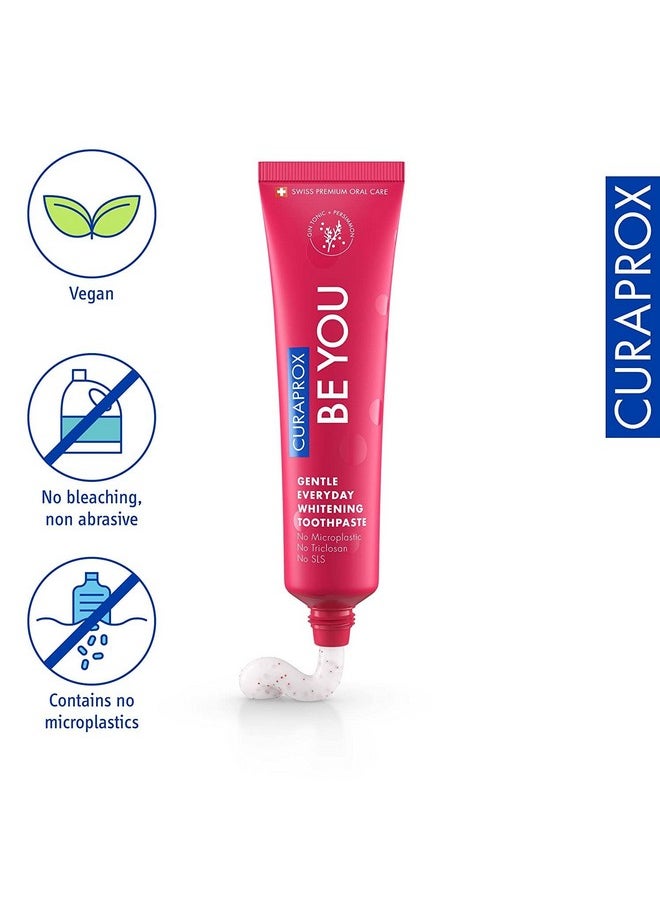 Curaprox BeYou Toothpaste 60ml - Gentle Everyday Whitening Toothpaste - SLS Free, Microplastic Free, Triclosan Free, Fluoride Toothpaste (Red) x Pack of 3