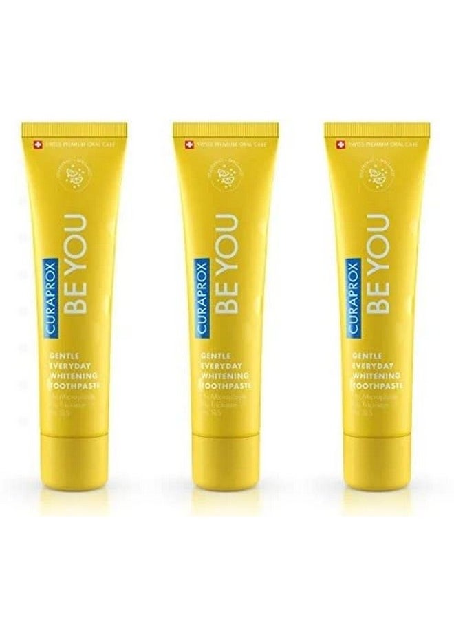 Curaprox BeYou Toothpaste 60ml - Gentle Everyday Whitening Toothpaste - SLS Free, Microplastic Free, Triclosan Free, Fluoride Toothpaste (Yellow) x Pack of 3