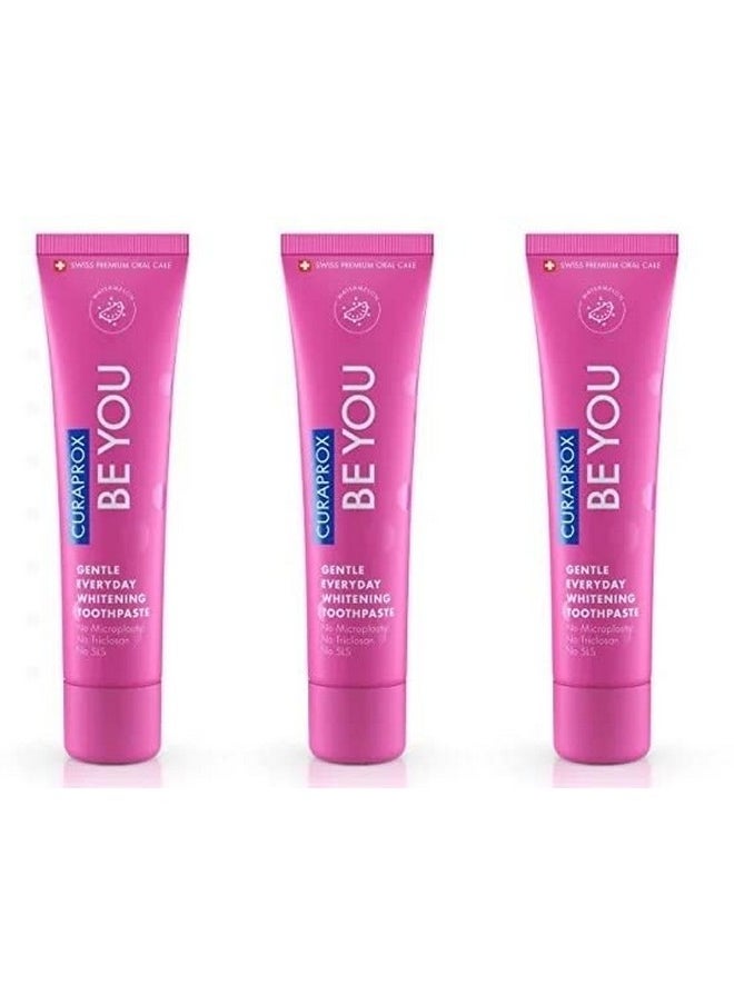 Curaprox BeYou Toothpaste 60ml - Gentle Everyday Whitening Toothpaste - SLS Free, Microplastic Free, Triclosan Free, Fluoride Toothpaste (Pink) x Pack of 3