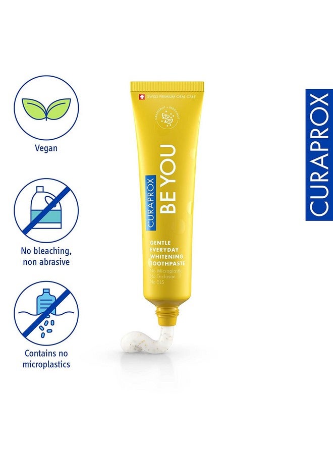 Curaprox BeYou Toothpaste 60ml - Gentle Everyday Whitening Toothpaste - SLS Free, Microplastic Free, Triclosan Free, Fluoride Toothpaste (Yellow) x Pack of 4