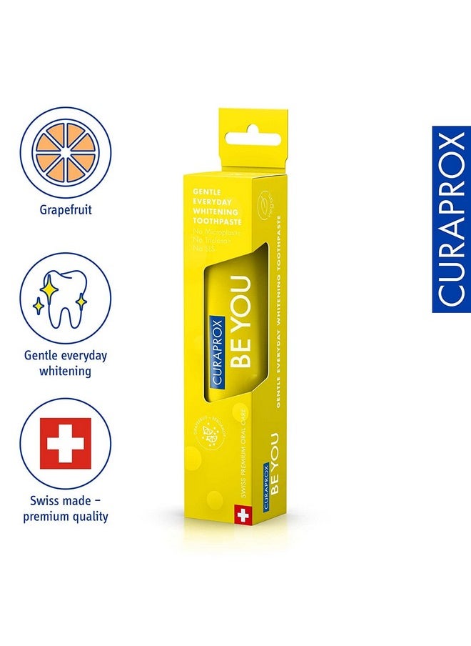 Curaprox BeYou Toothpaste 60ml - Gentle Everyday Whitening Toothpaste - SLS Free, Microplastic Free, Triclosan Free, Fluoride Toothpaste (Yellow) x Pack of 4