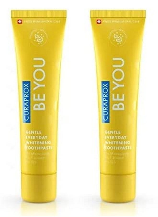 Curaprox BeYou Toothpaste 60ml - Gentle Everyday Whitening Toothpaste - SLS Free, Microplastic Free, Triclosan Free, Fluoride Toothpaste (Yellow) x Pack of 2