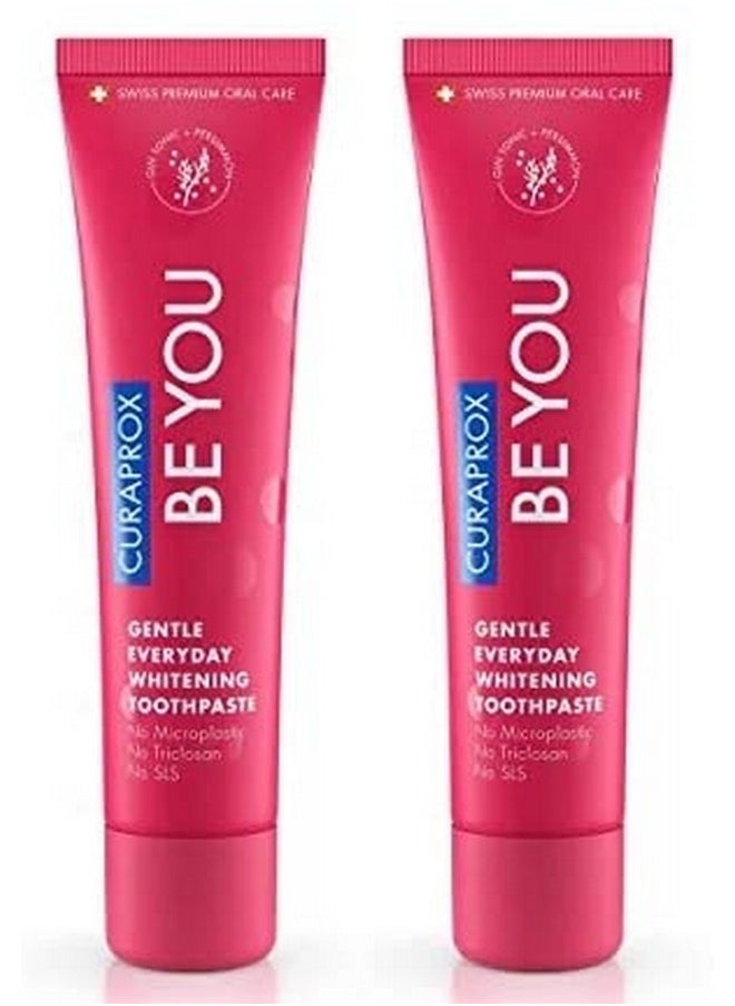 Curaprox BeYou Toothpaste 60ml - Gentle Everyday Whitening Toothpaste - SLS Free, Microplastic Free, Triclosan Free, Fluoride Toothpaste (Red) x Pack of 2