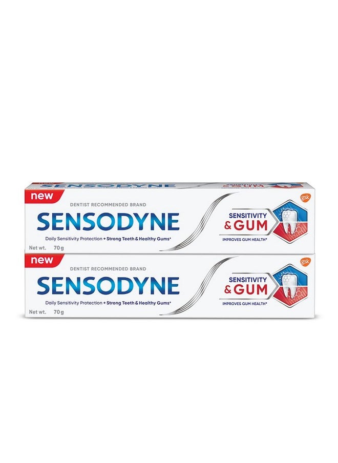 Sensodyne Toothpaste Sensitivity & Gum Combo pack, Dual action tooth paste for sensitive teeth and healthy gums, 140 gm multi-pack (70 gm x 2)