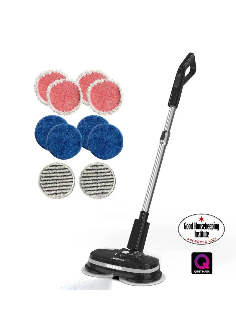 Power Glide Cordless Hard Floor Cleaner & Polisher | Inclouded 10 Microfibe Pads For Cleaning, Polishing & Scrubbing | With Height Adjustable System