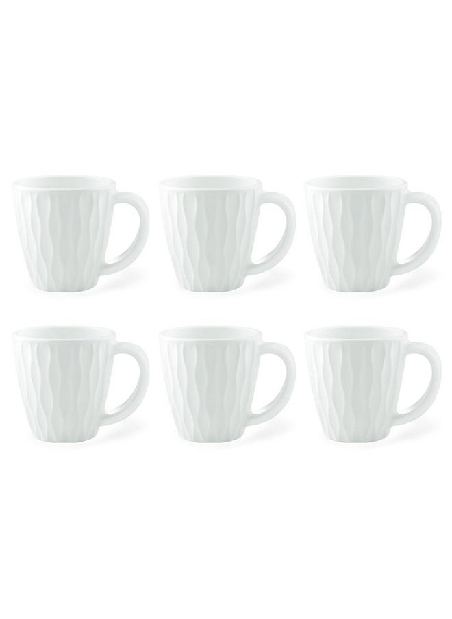 Larah by BOROSIL Curl Opalware Cup, Set of 6 Tea/Coffee Cups, 200 ml Each, Microwave & Dishwasher Safe, Bone-Ash Free, Crockery Set Ideal for Daily Use & Gifting, White