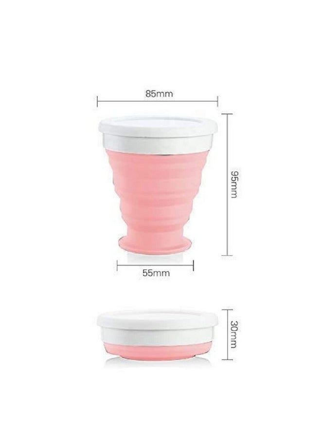 Baskety Silicone Collapsible Travel Cup - Silicone Folding Camping Cup with Lids - Expandable Drinking Cup Set - BPA Free, Portable, Graduated (Pink)