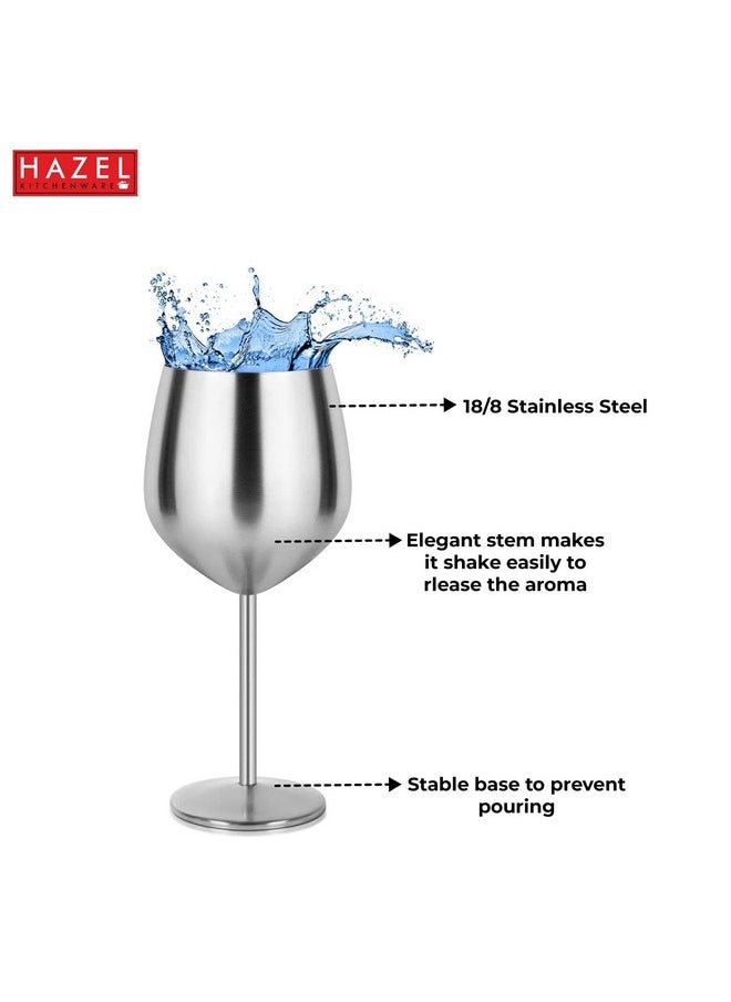 HAZEL Stainless Steel Goblet Wine Glass | Gin Goblets Glass for bar, 250 ML, Set of 6, Silver