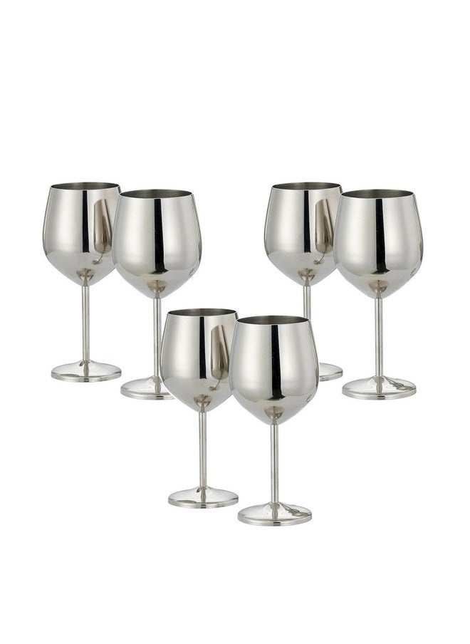 HAZEL Stainless Steel Goblet Wine Glass | Gin Goblets Glass for bar, 250 ML, Set of 6, Silver