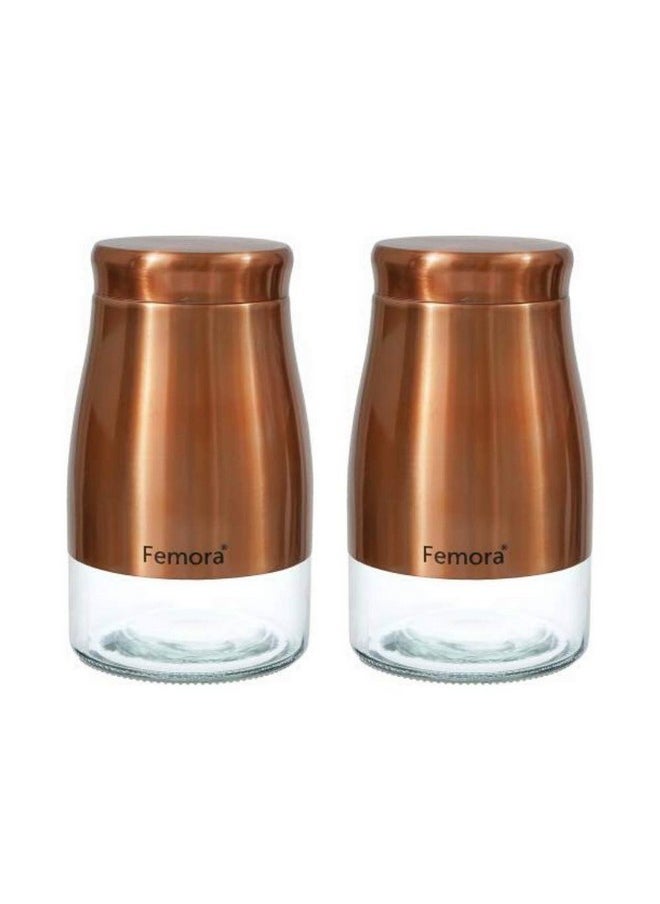 Femora Kitchen Storage Jars Copper Finish With See Through Bottom Jar, 1300 ML, Pack of 2