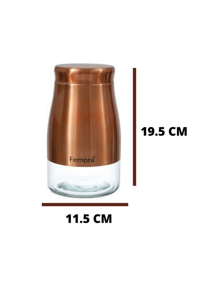 Femora Kitchen Storage Jars Copper Finish With See Through Bottom Jar, 1300 ML, Pack of 2