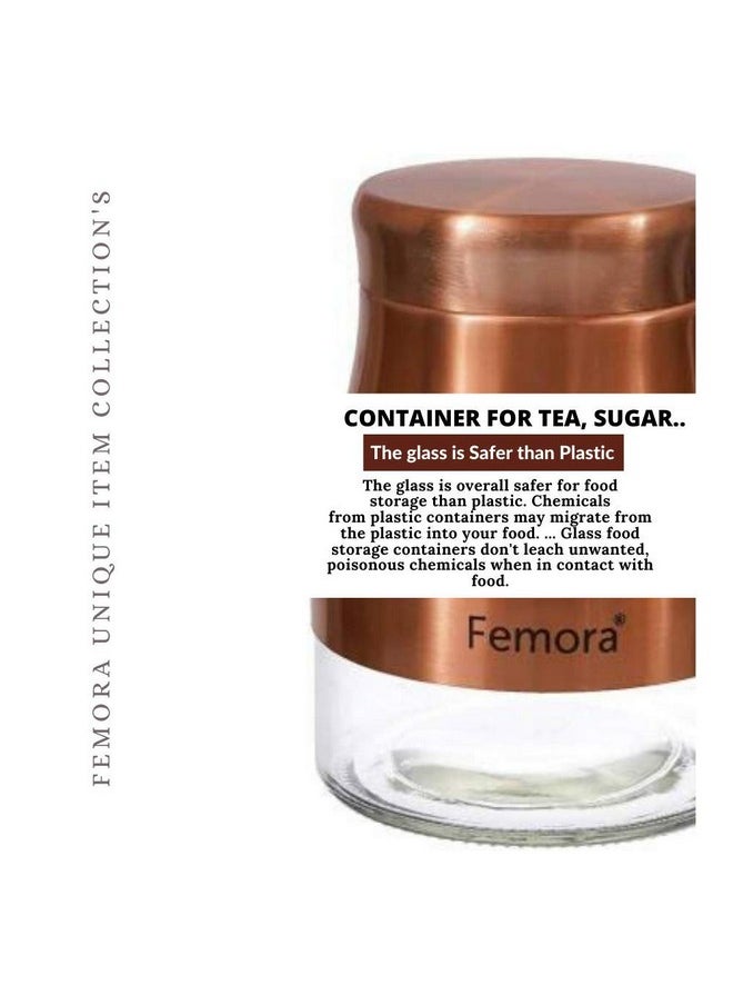 Femora Kitchen Storage Jars Copper Finish With See Through Bottom Jar, 1300 ML, Pack of 2