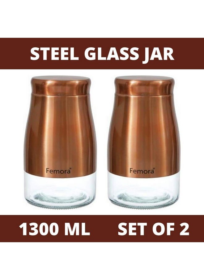 Femora Kitchen Storage Jars Copper Finish With See Through Bottom Jar, 1300 ML, Pack of 2