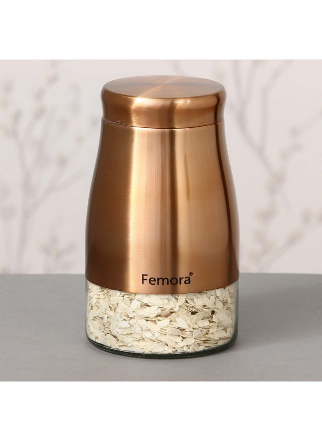 Femora Kitchen Storage Jars Copper Finish With See Through Bottom Jar, 1300 ML, Pack of 2