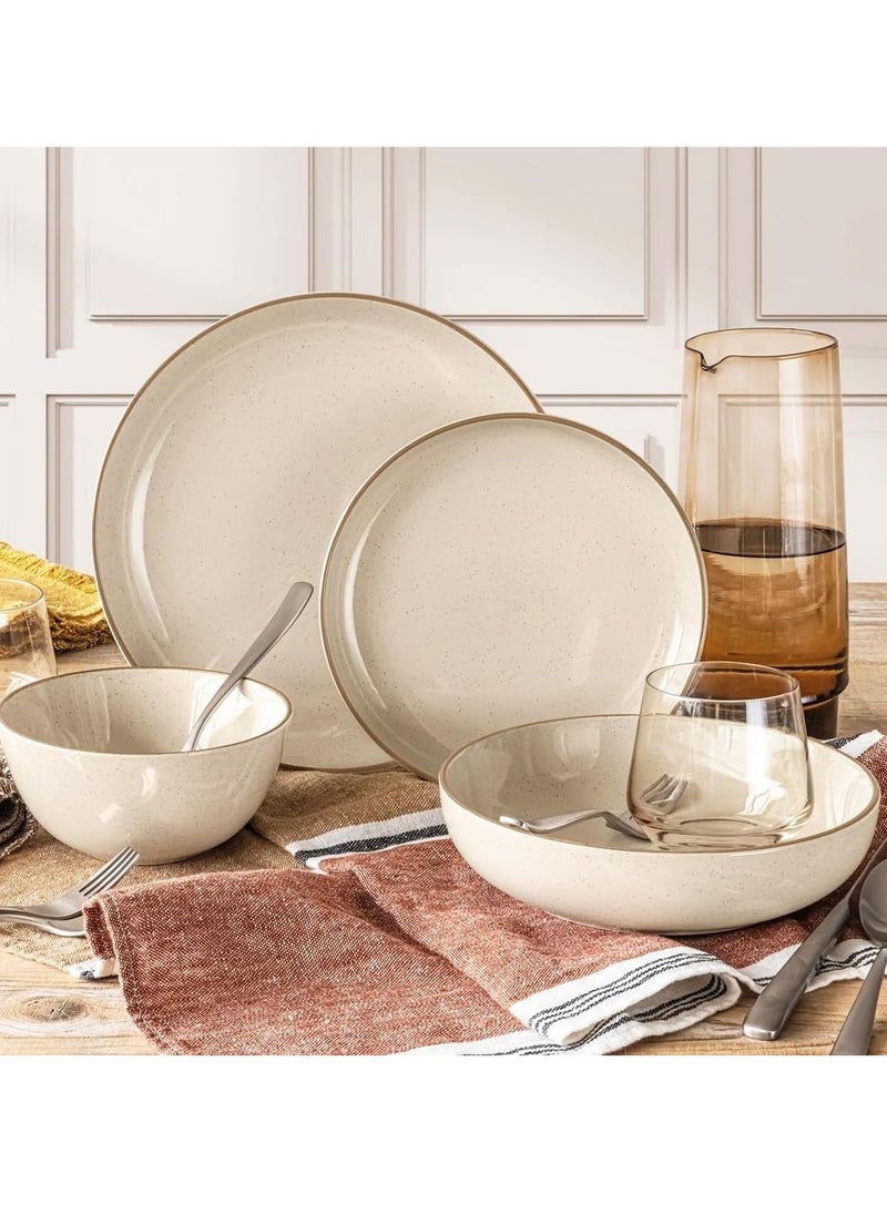 16-Piece Stackable Dinnerware Dish Set - Stoneware Dishes - Includes 4 Dinner Plates, 4 Salad Plates, 4 Cereal Bowls, And 4 Dinner Bowls (Beige, Dinner Set | 16 Pieces)