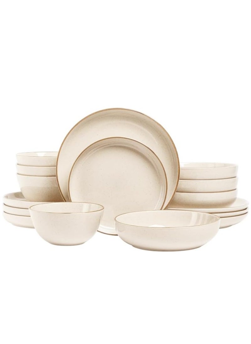 16-Piece Stackable Dinnerware Dish Set - Stoneware Dishes - Includes 4 Dinner Plates, 4 Salad Plates, 4 Cereal Bowls, And 4 Dinner Bowls (Beige, Dinner Set | 16 Pieces)